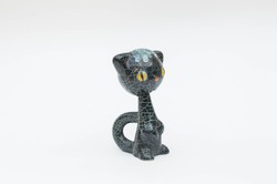 Retro iparművész kerámia macska - iparművészeti mozgó fejű cica