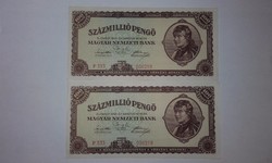 Százmillió Pengő,1946-os  hajtatlan A-UNC  nagyon szép bankjegy !!