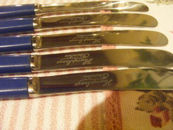Öt darabos Humphrey's stainless családi vajazó kés készlet, ritka, egyedi, gravírozott darabok