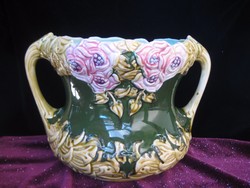 Körmöcbányai  majolika kaspó  , antik , jelzett , díszes szép állapot , nem javított . Ritka !!