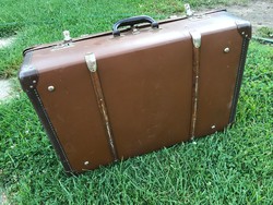 Antik fapántos bőr koffer, bőrönd