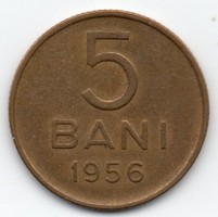 Románia 5 román bani, 1956, csillagos címerrel