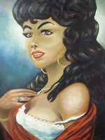 Erotikus olaj festmény arany keretben,Carmen,cigánylány,80x68cm