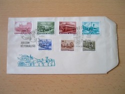 FDC BORÍTÉK: JUBILEUMI BÉLYEGKIÁLLÍTÁS 7 DB BÉLYEG 1963 KÖZLEKEDÉS I.
