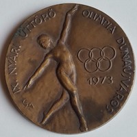 Cyránski Mária 1940- :"1973.IX. Nyári Úttörő Olimpia Dunaujváros" egyoldalas bronz emlékérem 60mm