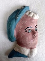 Antik art deco fiú, kézzel festett gipsz fali maszk, falimaszk   20 x 13 cm