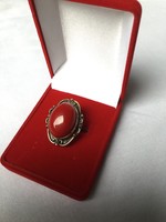 Régi nagy piros köves ezüstözött gyűrű, ezüst fémjellel