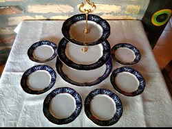 Zsolnay pompadour II emeletes süteményes készlet