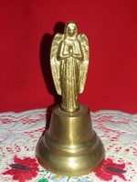 Gyönyörű  arkangyal figurás  öntött réz misecsengő mini harang  12 X 6,8 cm
