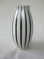 Hollóházi porcelán fekete-fehér csíkos váza
