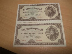 Százmillió Pengő,1946-os hajtatlan A-UNC nagyon szép bankjegy !