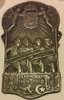 IN MEMORIAN 1914-1918 fém felvarró,hátoldalán Orsz.Hadsegélyező Bizottság Jelvény Osztálya bélyeggel