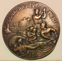Dunai árvízvédelemért 1954 kitűző, bronz jelvény, mérete:37mm