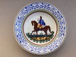 Antik fali tányér Wilhelmsburgi fajansz magyar huszár 