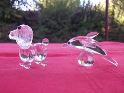 Csiszolt üveg kutyus, delfin mini üvegfigura-dísztárgy