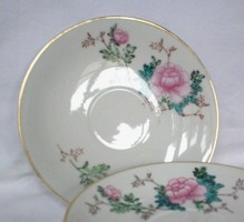 Régebbi szép kínai virágos, vadrózsás porcelán tányér 4db együtt