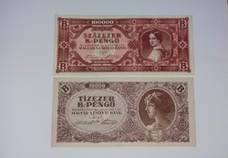 Tizezer-százezer  B.-Pengő 2 db 1946-os,UNC hajtatlan  bankjegy!