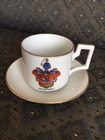 Antik Herendi kávés csésze aljjal - történelmi címerrel, Veszprém