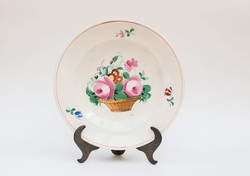 Karlsbad Altrohlau népi festett paraszt tányér rózsás fajansz 19. század
