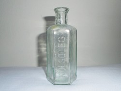 Antik kis üveg palack - gyógyszertári gyógyszeres, hatszögletű, KÜLSŐLEG felirat - 100 ml