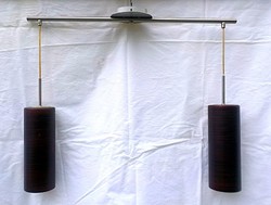 Retro 2 üvegburás  függő lámpa, rétegelt festett bura, nikkelezett falikonzol 