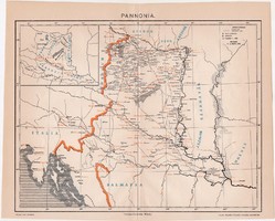 Pannónia térkép I., kiadva 1898, eredeti, antik, Pallas lexikon melléklete, régi, Magyarország