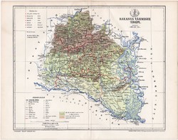 Baranya vármegye térkép 1895, XIX. századi, eredeti, megye, Nagy - Magyarország, régi, Gönczy Pál