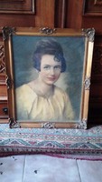 Antik női portré csodaszép Blondel képkeretben 47x 57 cm