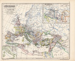 A Római Birodalom legnagyobb kiterjedése korában, térkép, kiadva 1913, eredeti, atlasz, történelmi