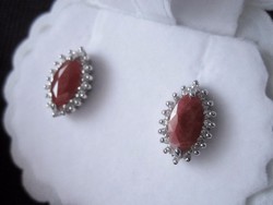 Valódi, vörös RUBIN 925 klasszikus ezüst fülbevaló