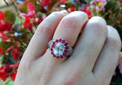 100% valódi rózsaszín kunzit rubin köves gyűrű 925 ezüst