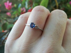Gyönyörű valódi kék zafír soliter 925 ezüst gyűrű