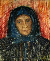 Fontos Sándor : Kékkendős asszonyportré
