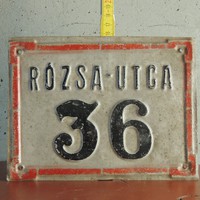 "Rózsa - Utca 36" fém házszám tábla