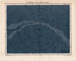 Az északi ég állócsillagai, nyomat 1894, csillag, csillagkép, égbolt, Gönczöl szekér, oroszlán, Rák