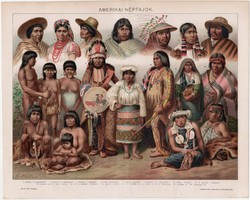 Amerikai népfajok 1894, színes nyomat, Amerika, indián, mexikói, eszkimó, araukán, nép, Mexikó