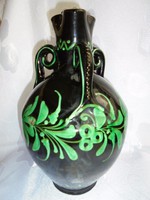Hódmezővásárhelyi kézzel festett 3 fülű kerámia váza