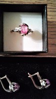 Orosz ezüst gyűrű és fülbevaló lila kővel
