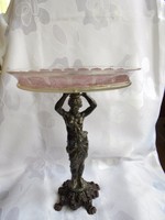 Régi üveg kínáló/asztalközép figurális alj résszel
