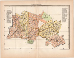 Hódmezővásárhely térkép 1898, antik, eredeti, Magyarország, régi, utca, részletes, város, kerület