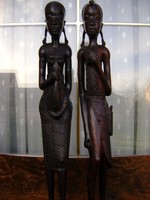 Antik afrikai valódi vasfából készült szobor pár 46 cm magas