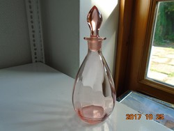 Fazettált rózsaszín üveg-italos palack-díszes csiszolt üvegdugóval-21 cm