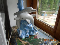 Kézzel készült Két Delfines működő asztali lámpa Roceram 45 cm