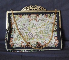 Antik, alkalmi Gobelin táska kézzel készült fém kerettel