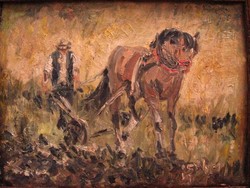 Szántóvető lovas olajfestmény festmény impresszionista ajándéknak is