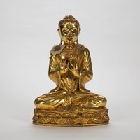 Buddha, aranyozott teakfa szobor
