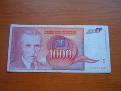 JUGOSZLÁVIA 1000 DINÁR 1992 AD, NIKOLA TESLA,TRANSZFORMÁTOR S+V