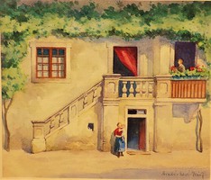 Aradi Edvi Illés Jenő ( 1886-1962) Ház részlet c.festménye Eredeti Garanciával !!