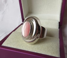 Hatalmas ezüst gyűrű pink macskaszem kővel