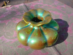 Zsolnay eozinmázas bordázott/gerezdes porcelán váza